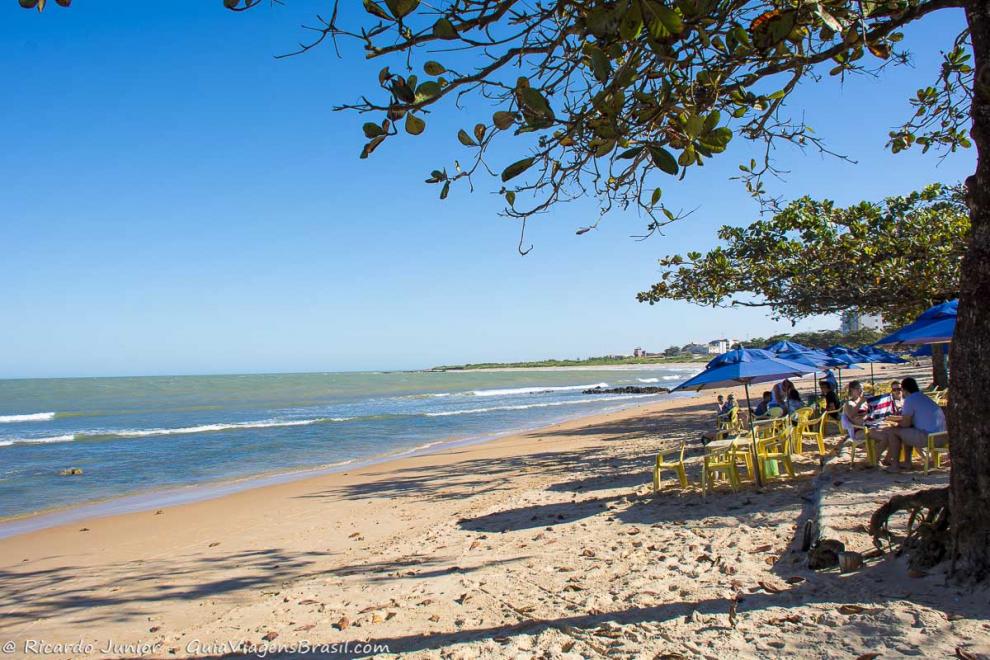 Imagem do mar calmo da Praia dos Coqueiros.